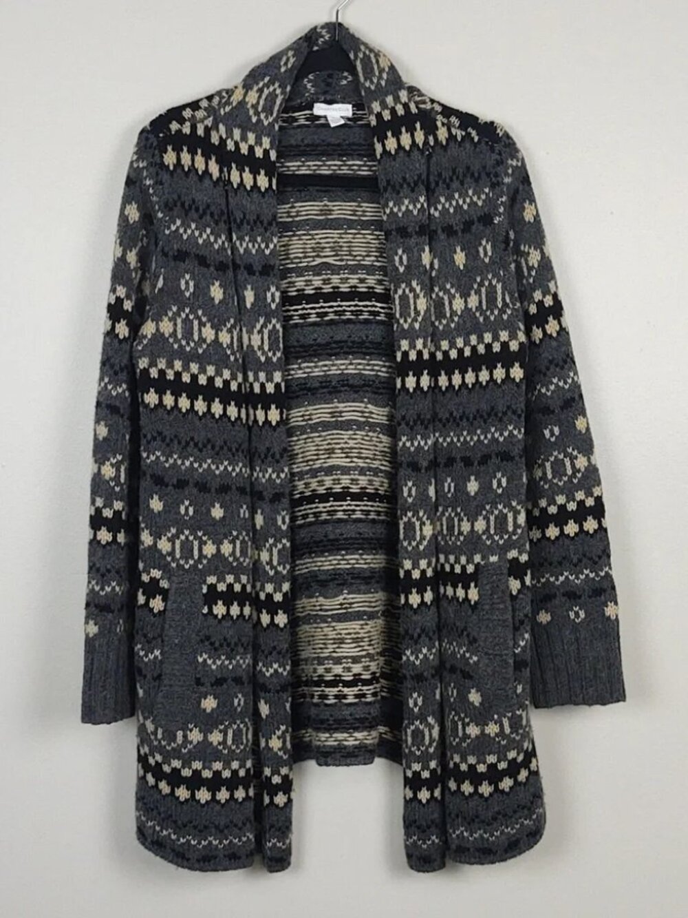 Charter Club Fair Isle Après Ski Longline Open Front Cardigan Gray XL